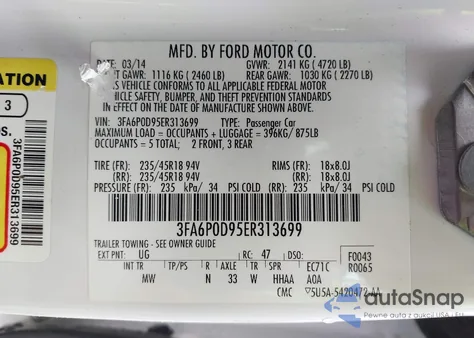 2014 Ford Fusion Titanium from USA, damaged, VIN 3FA6P0D95ER313699